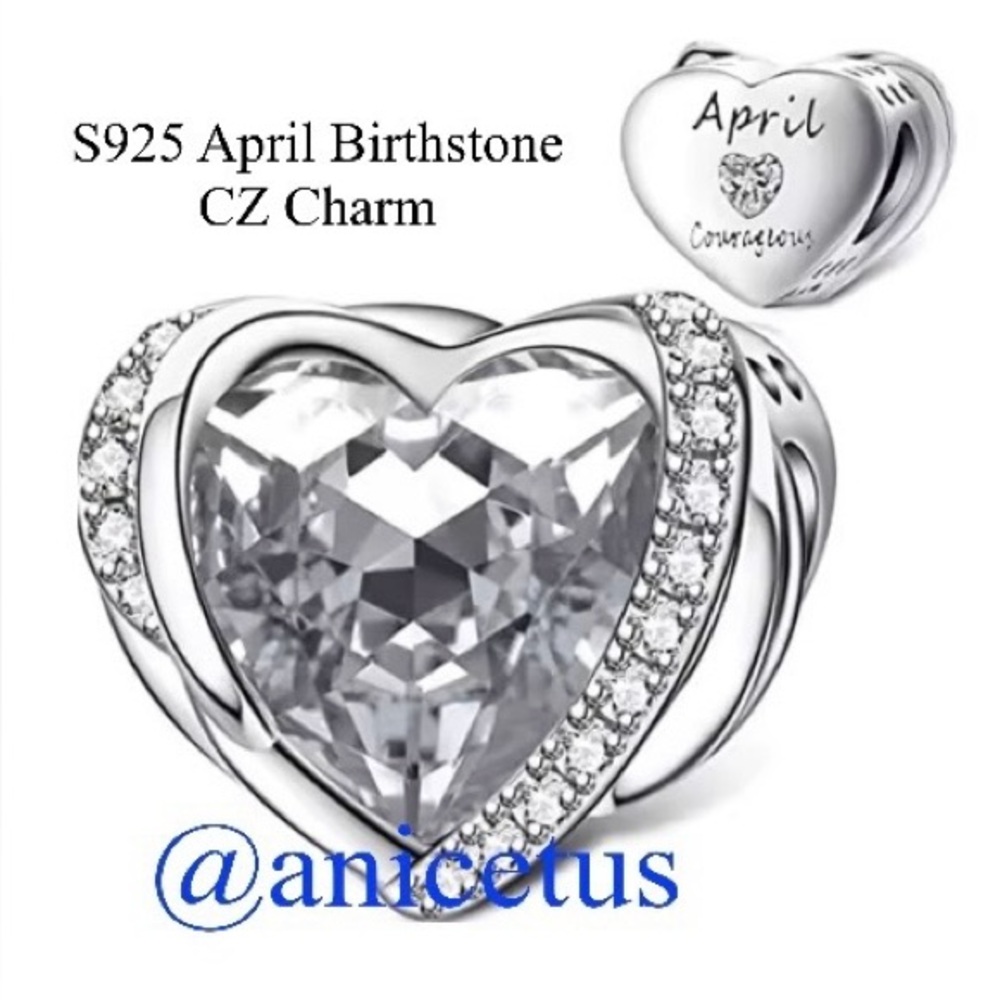NWOT S925 Sterling Silver April Birthstone CZ Charm